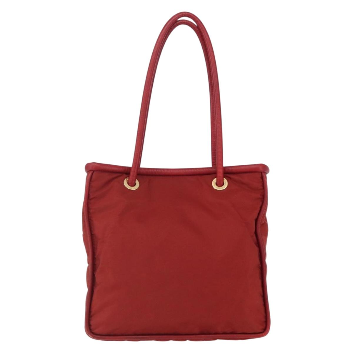 CELINE Tote Bag Nylon Red Gold Auth 149130