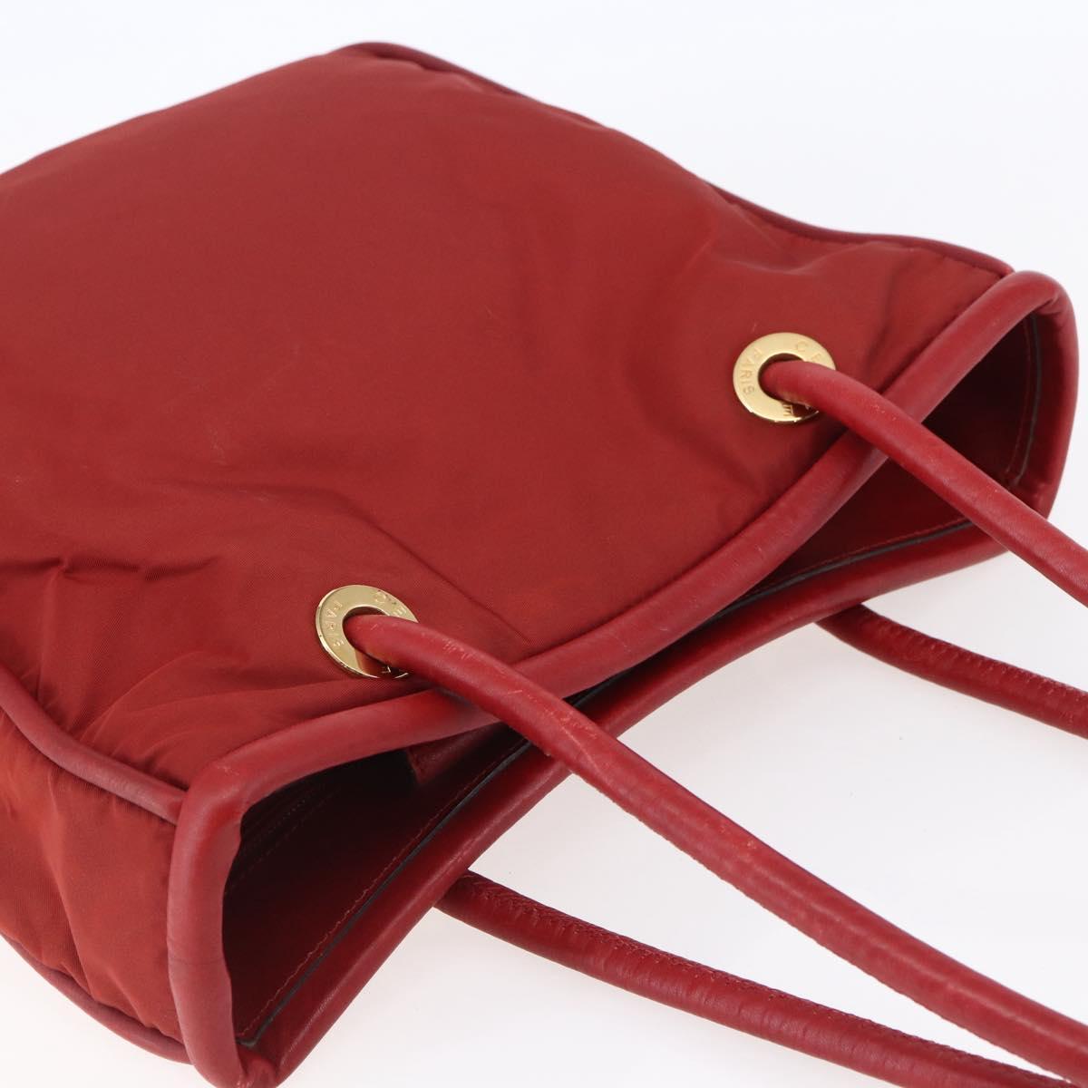 CELINE Tote Bag Nylon Red Gold Auth 149130