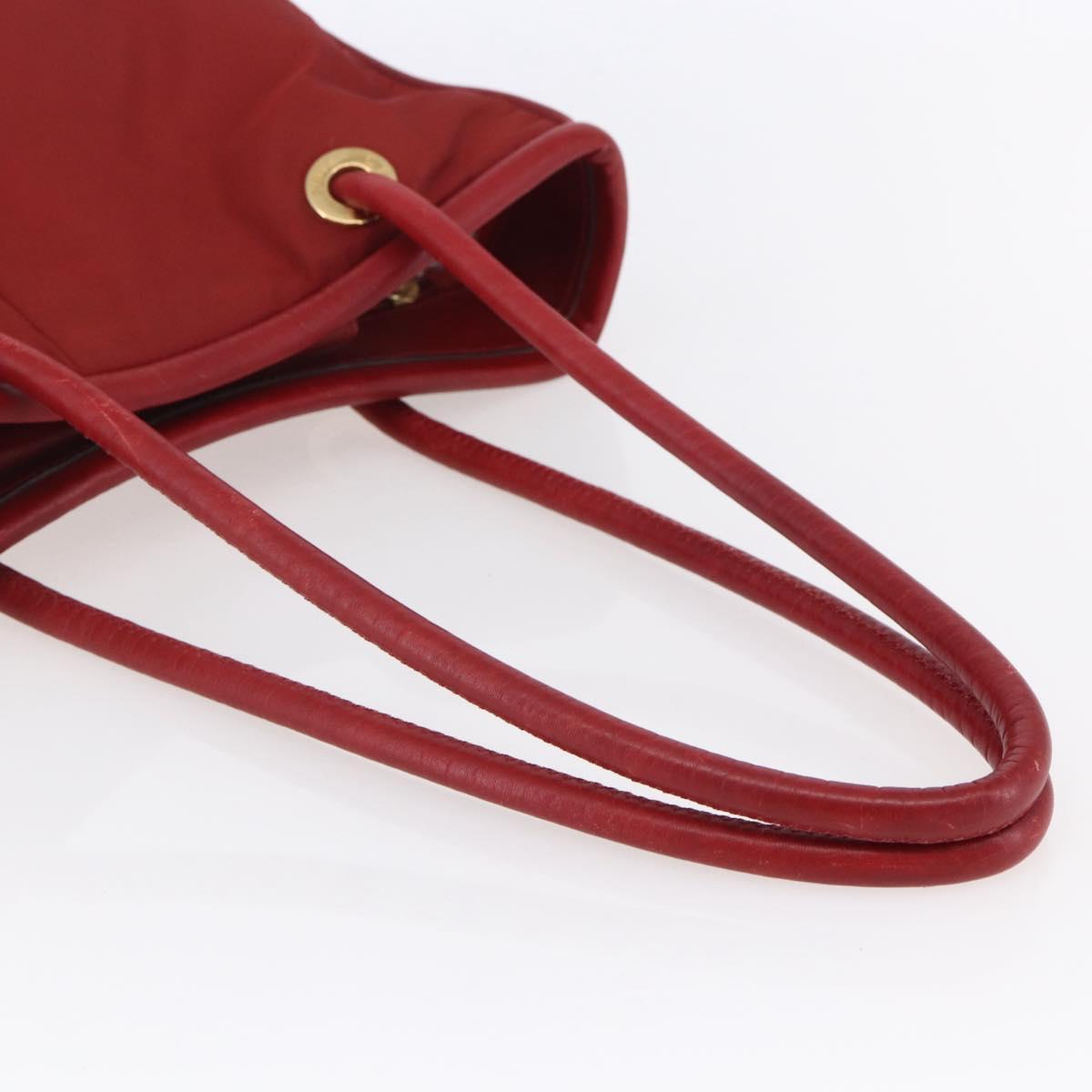 CELINE Tote Bag Nylon Red Gold Auth 149130