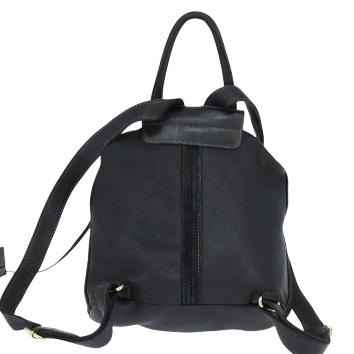 FENDI Backpack Leather Black Gold Auth 149132