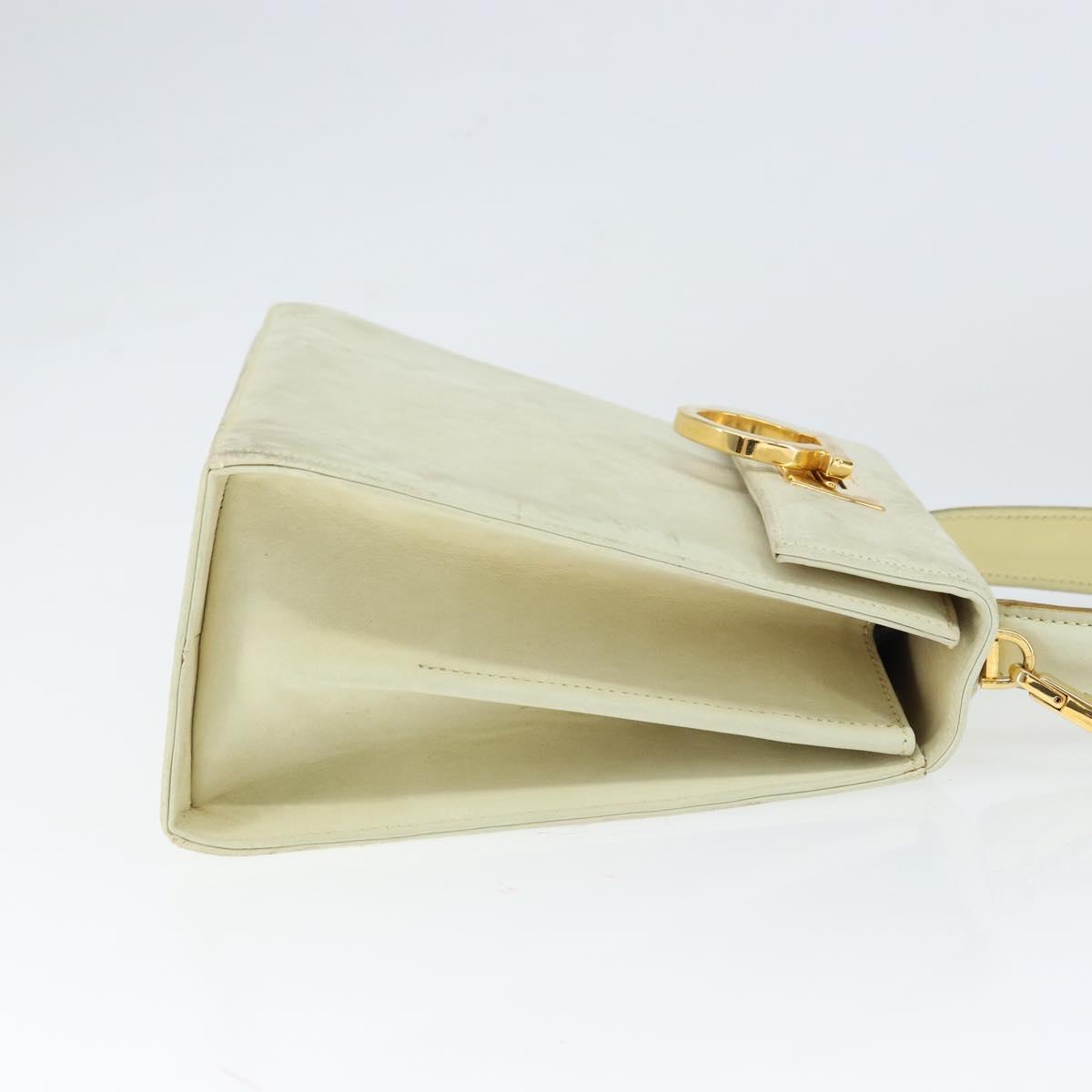 Salvatore Ferragamo Gancini Hand Bag Suede 2way Ivory Gold Auth 149146