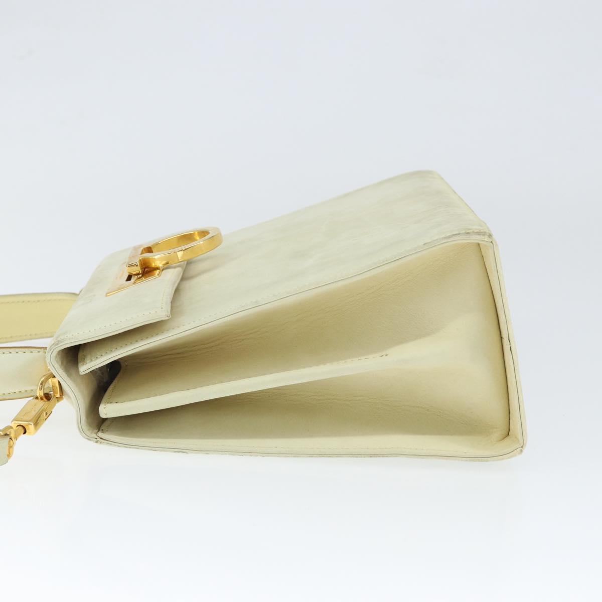 Salvatore Ferragamo Gancini Hand Bag Suede 2way Ivory Gold Auth 149146