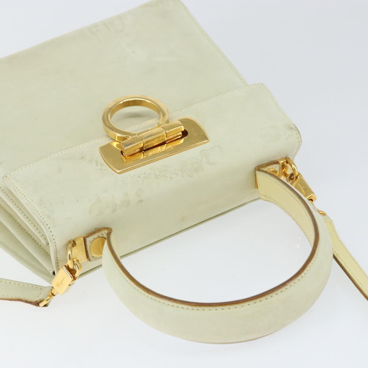 Salvatore Ferragamo Gancini Hand Bag Suede 2way Ivory Gold Auth 149146