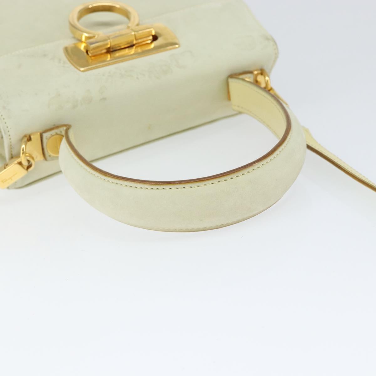 Salvatore Ferragamo Gancini Hand Bag Suede 2way Ivory Gold Auth 149146