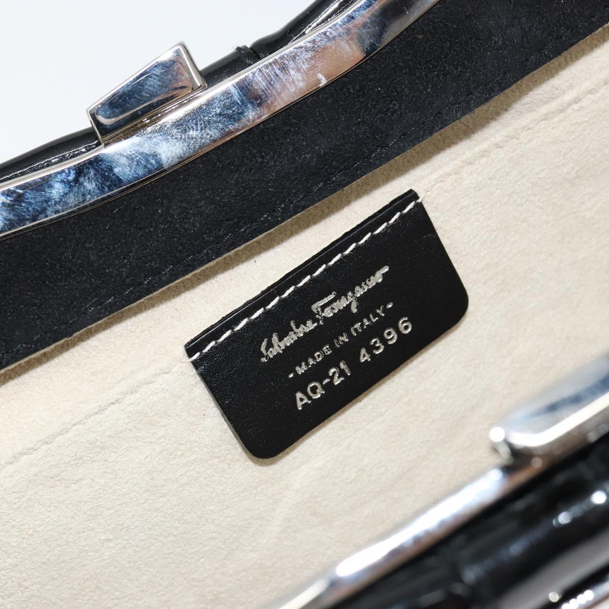 Salvatore Ferragamo Vala Shoulder Bag Enamel Black Silver Auth 149147