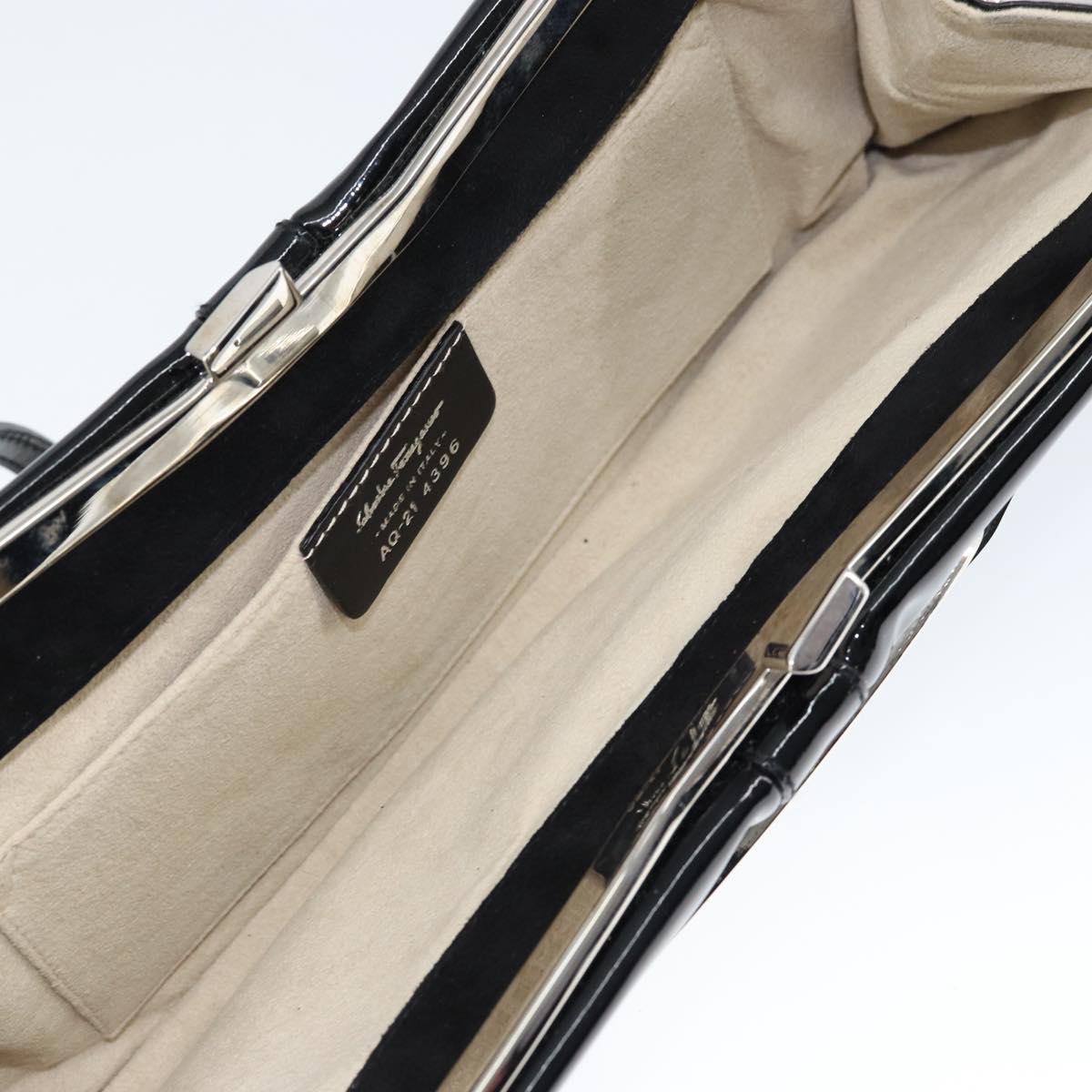 Salvatore Ferragamo Vala Shoulder Bag Enamel Black Silver Auth 149147