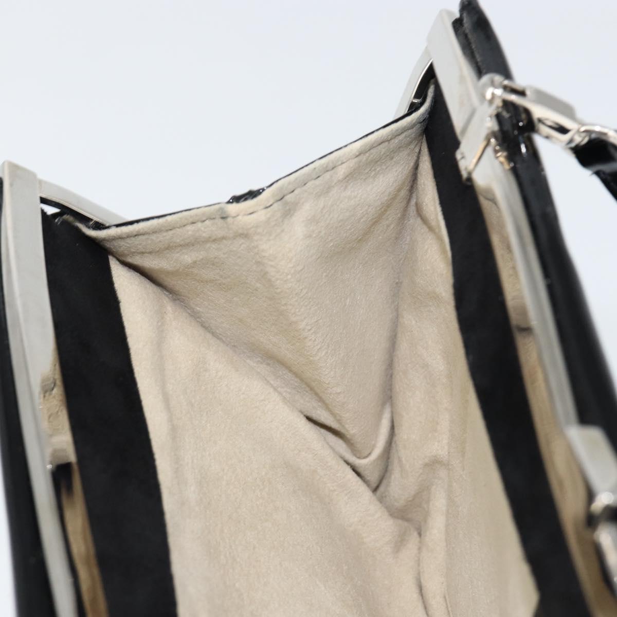 Salvatore Ferragamo Vala Shoulder Bag Enamel Black Silver Auth 149147