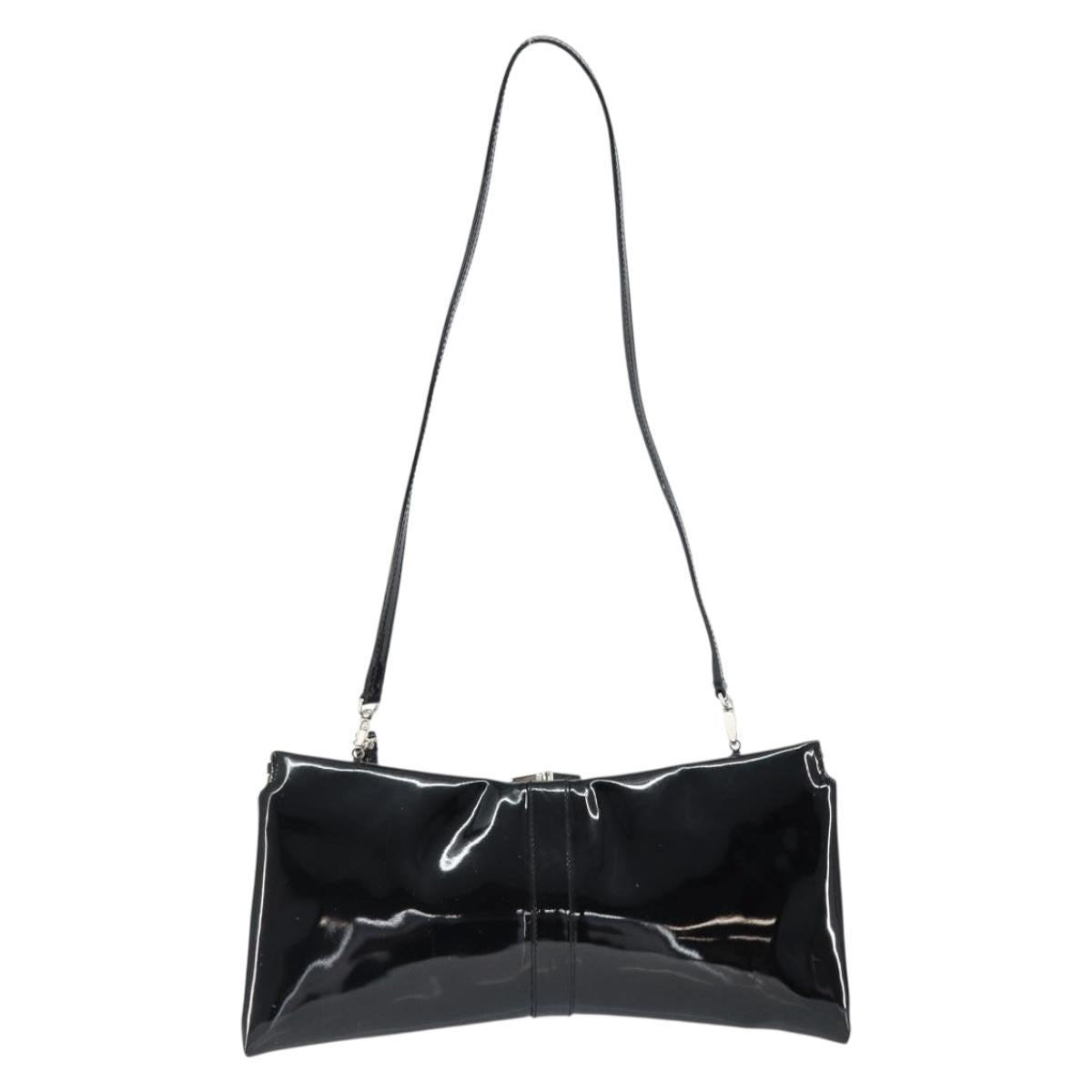 Salvatore Ferragamo Vala Shoulder Bag Enamel Black Silver Auth 149147