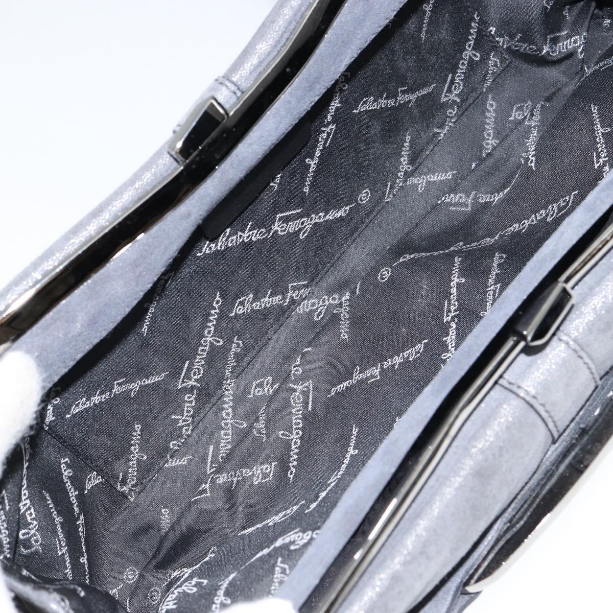 Salvatore Ferragamo Vala Shoulder Bag Suede Gray Silver Auth 149149