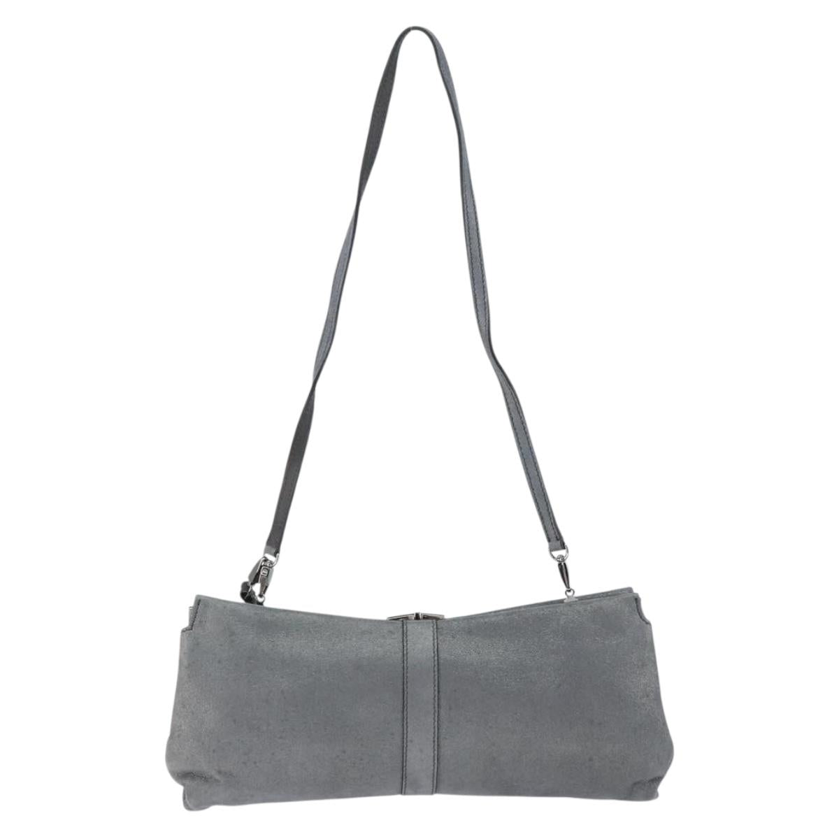 Salvatore Ferragamo Vala Shoulder Bag Suede Gray Silver Auth 149149
