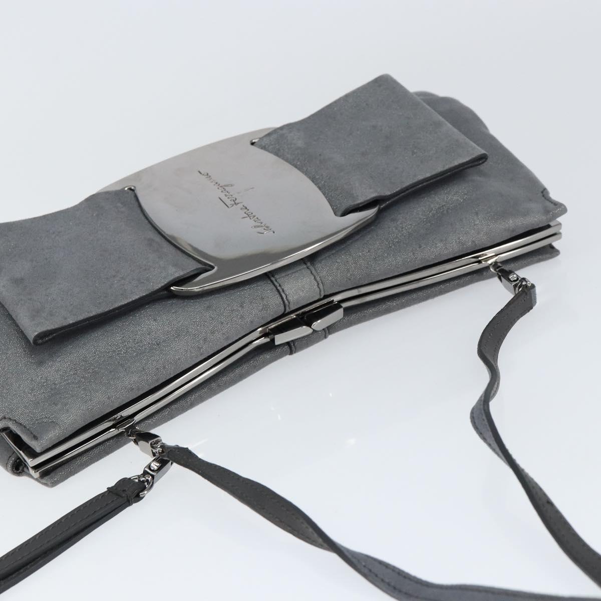 Salvatore Ferragamo Vala Shoulder Bag Suede Gray Silver Auth 149149