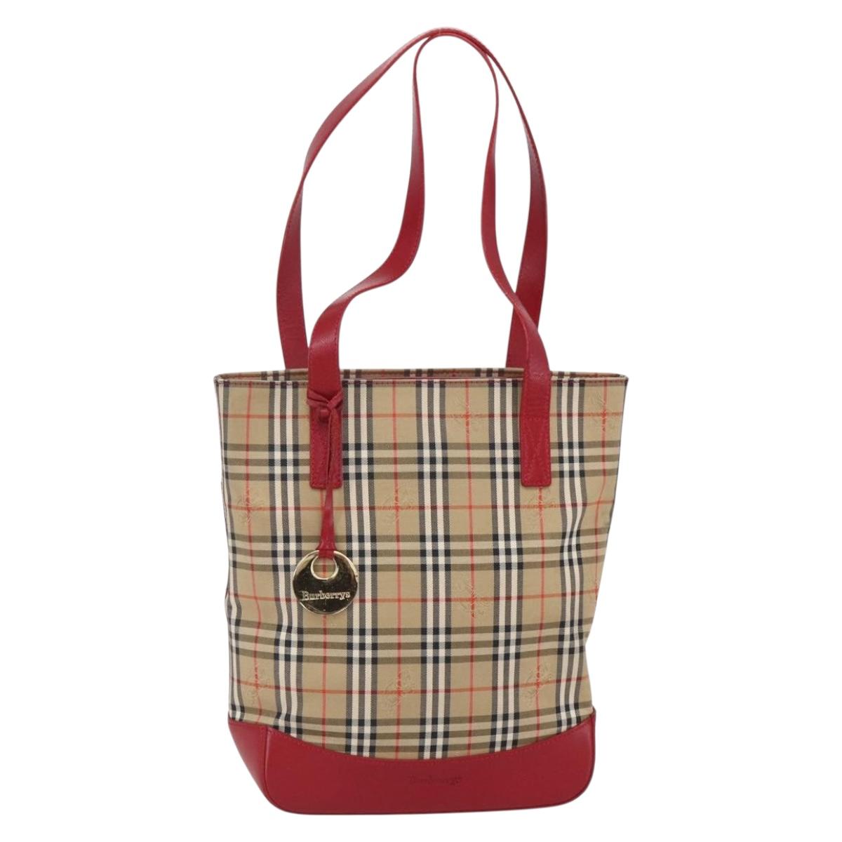 Burberrys Nova Check Tote Bag Canvas Beige Gold Auth 149150