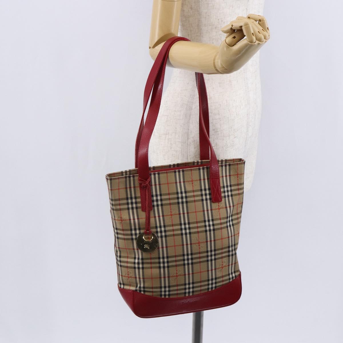 Burberrys Nova Check Tote Bag Canvas Beige Gold Auth 149150