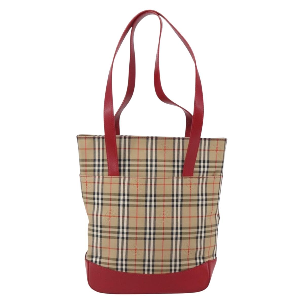 Burberrys Nova Check Tote Bag Canvas Beige Gold Auth 149150