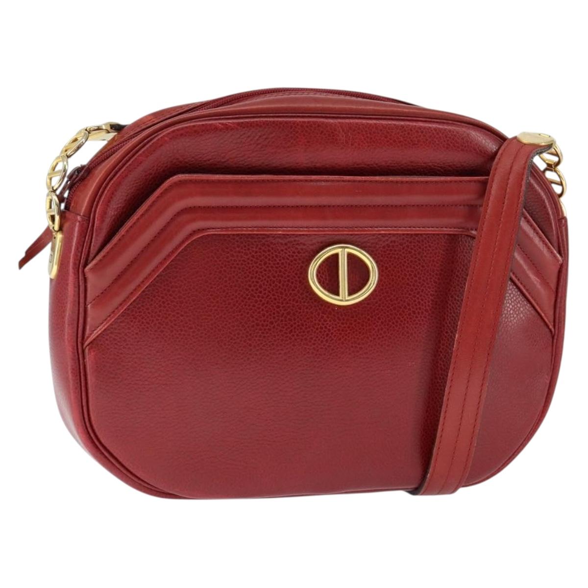 Christian Dior Shoulder Bag Leather Red Gold Auth 149151