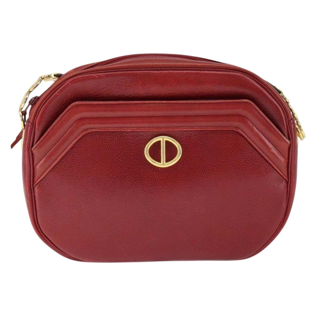 Christian Dior Shoulder Bag Leather Red Gold Auth 149151