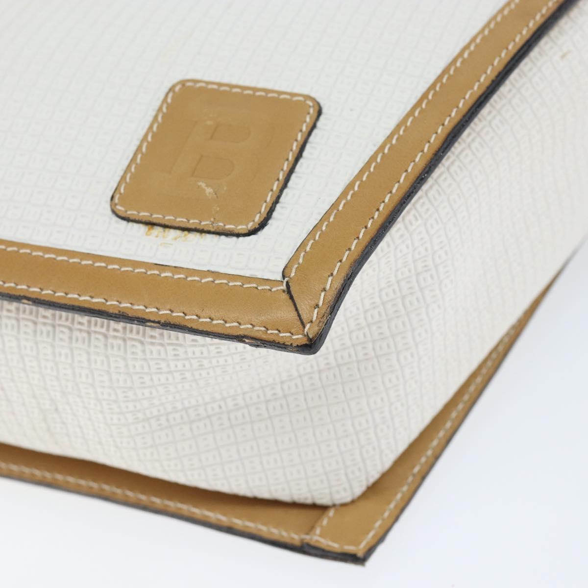 BALLY Hand Bag Leather White Gold Auth 149153