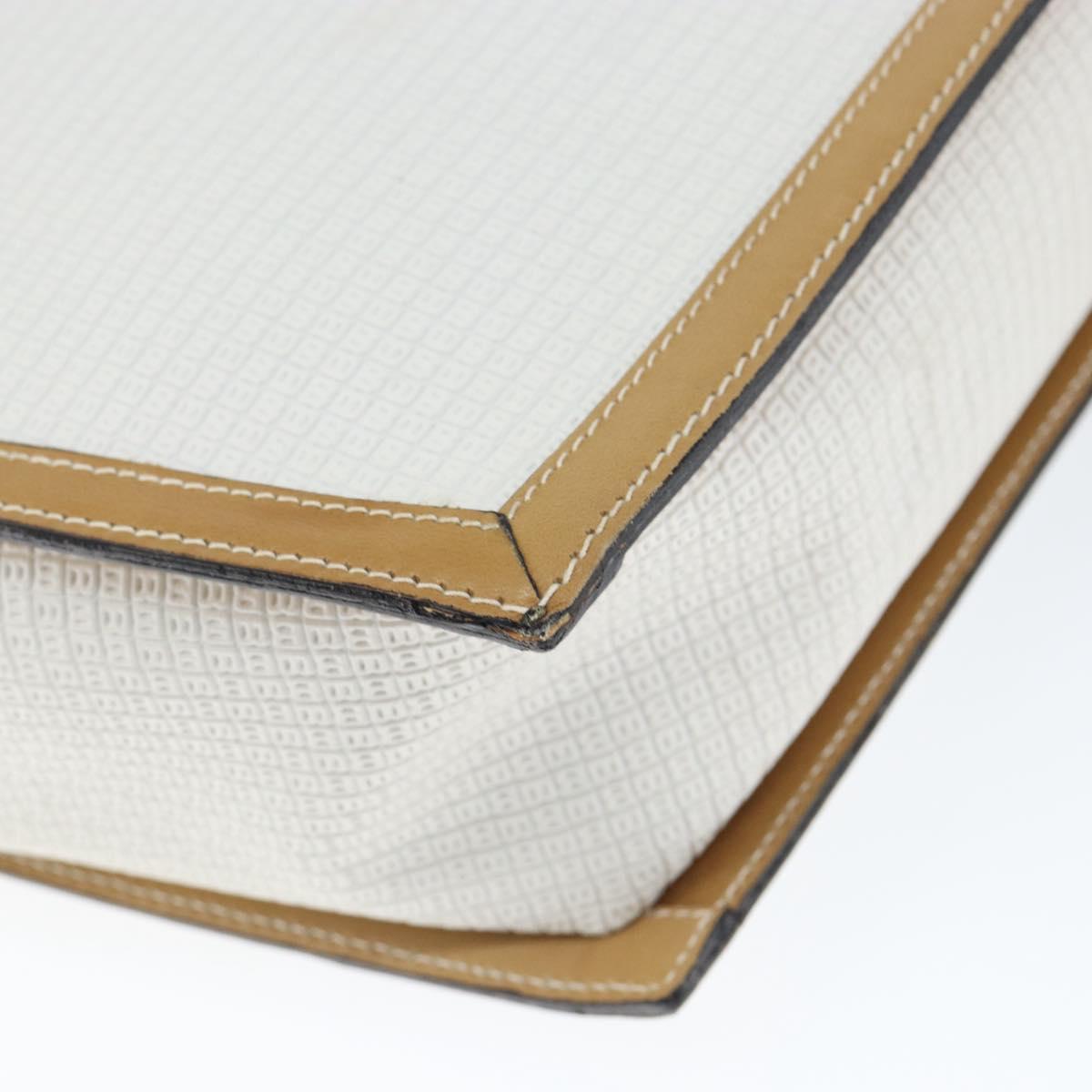 BALLY Hand Bag Leather White Gold Auth 149153