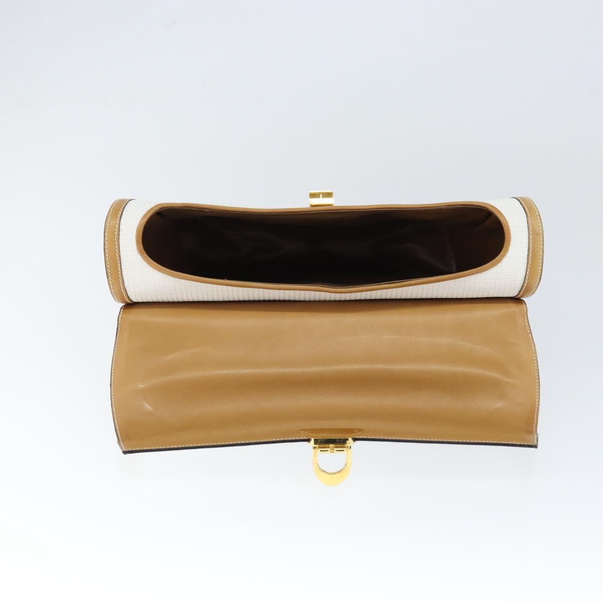 BALLY Hand Bag Leather White Gold Auth 149153