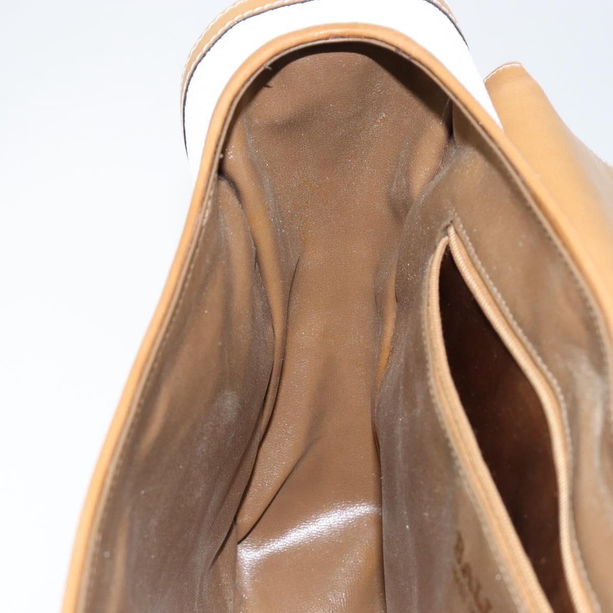 BALLY Hand Bag Leather White Gold Auth 149153