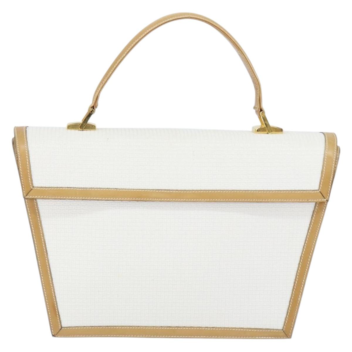 BALLY Hand Bag Leather White Gold Auth 149153