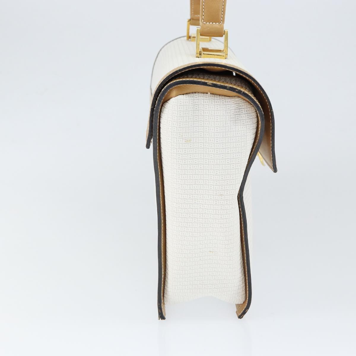 BALLY Hand Bag Leather White Gold Auth 149153