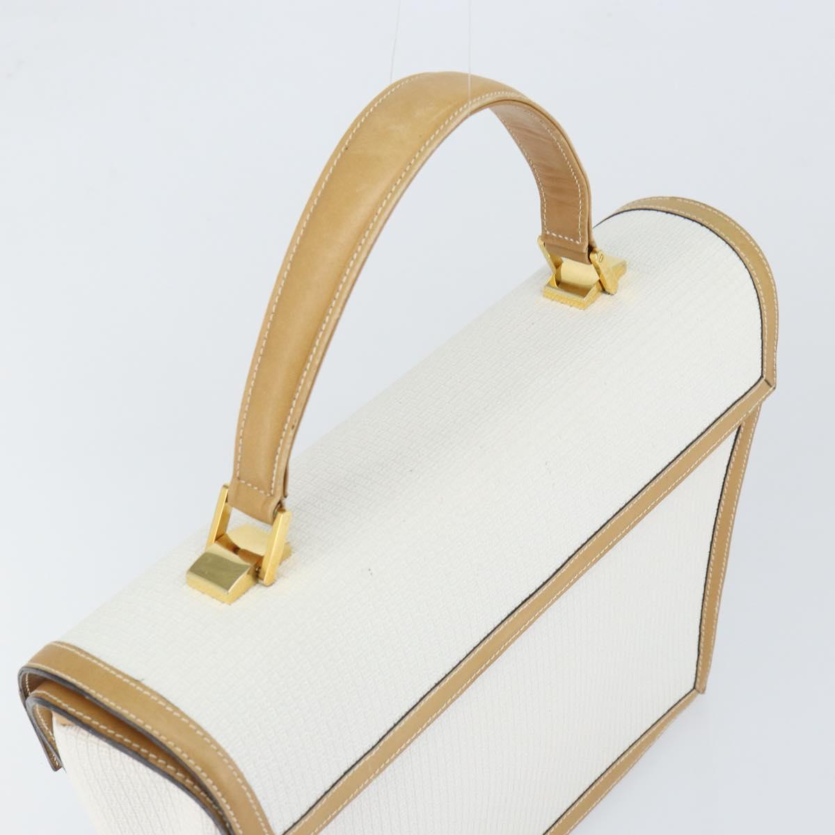 BALLY Hand Bag Leather White Gold Auth 149153