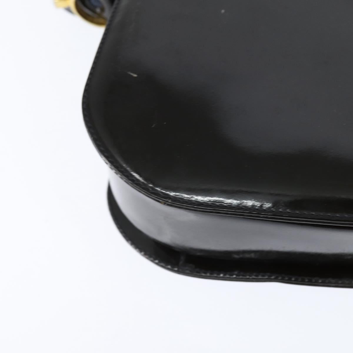 CELINE Horse Carriage Shoulder Bag Enamel Black Gold Auth 149158