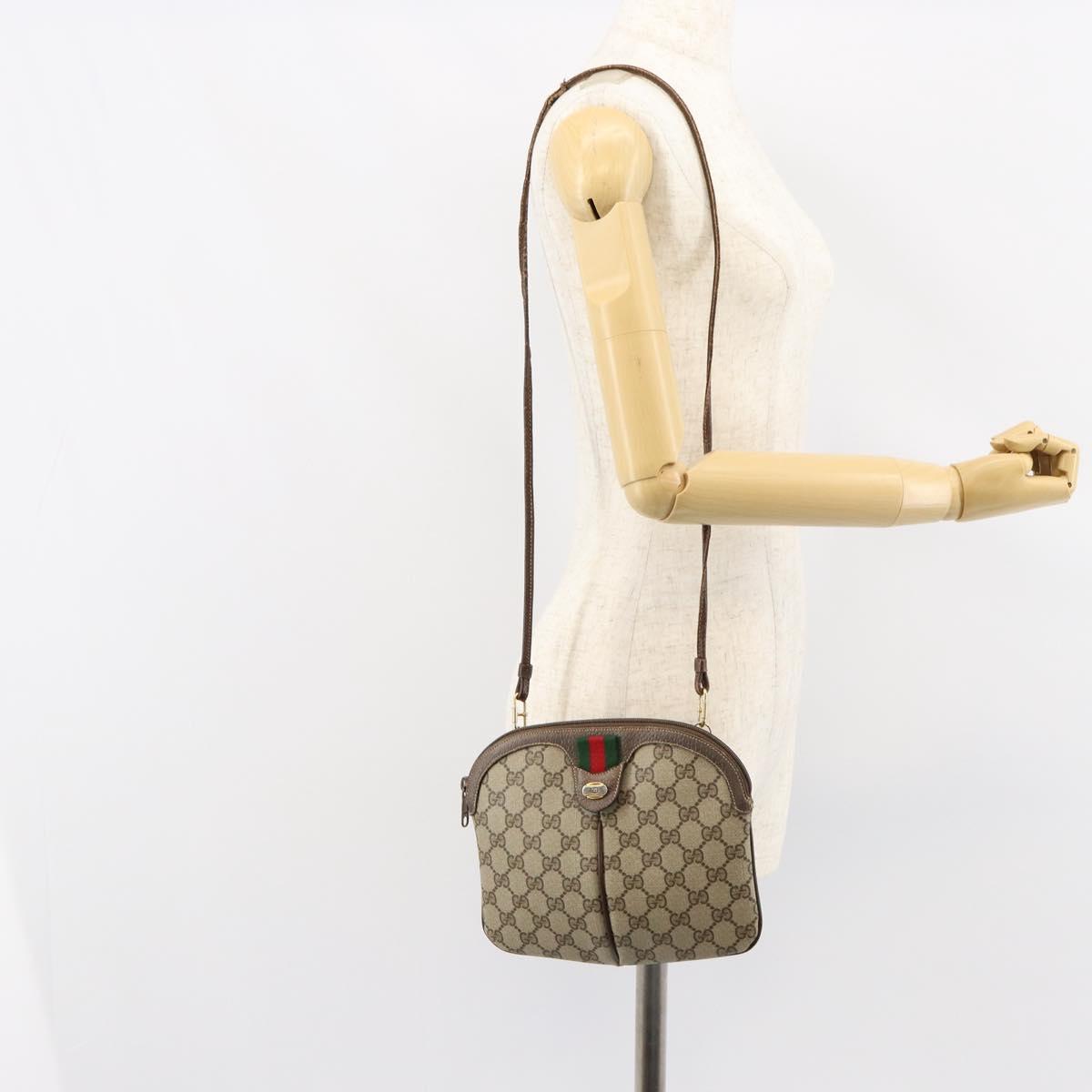 GUCCI GG Supreme Web Sherry Line Bag PVC Beige Gold 904 02 047 Auth 149187