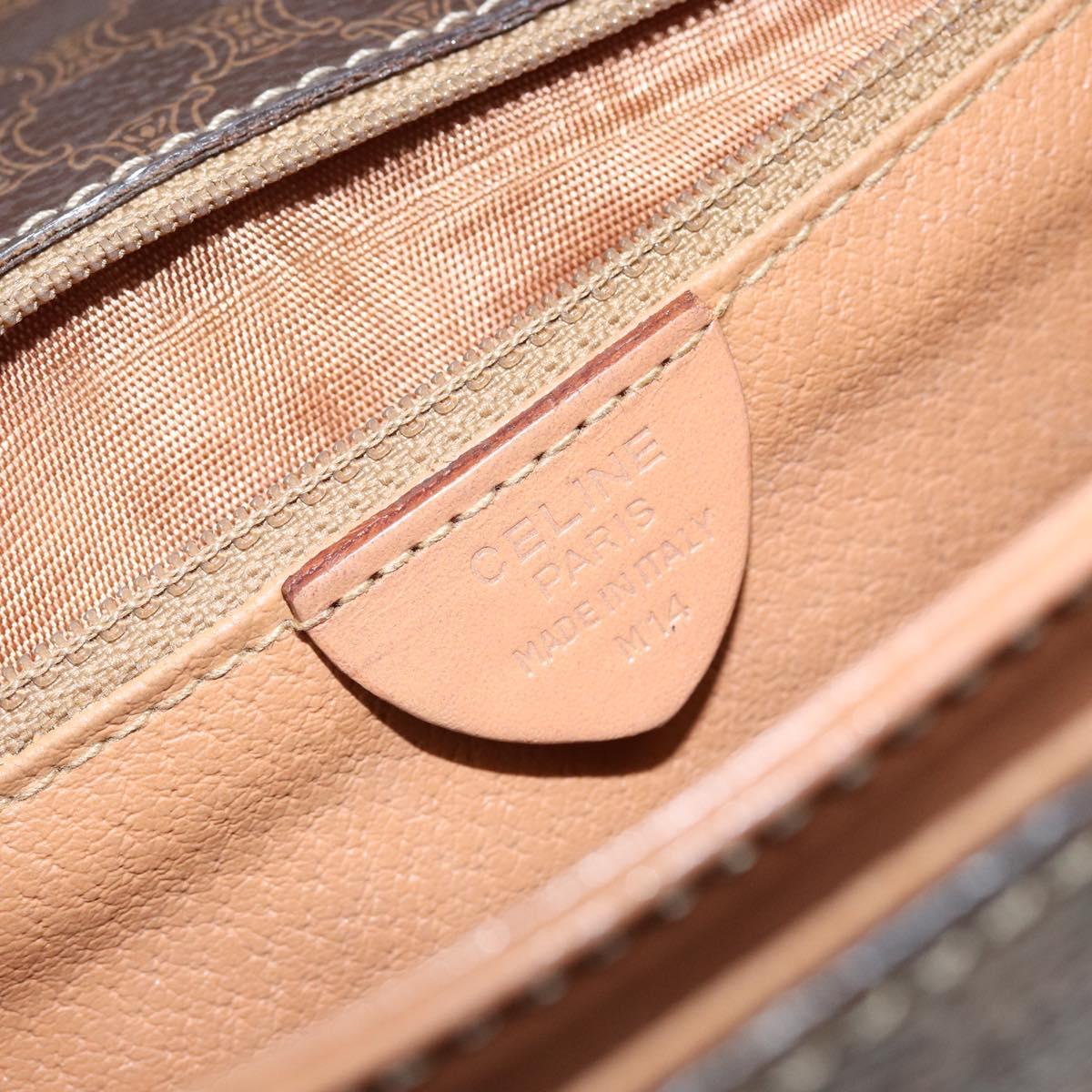 CELINE Circle Macadam Canvas Hand Bag PVC Leather Brown Gold Auth 149189