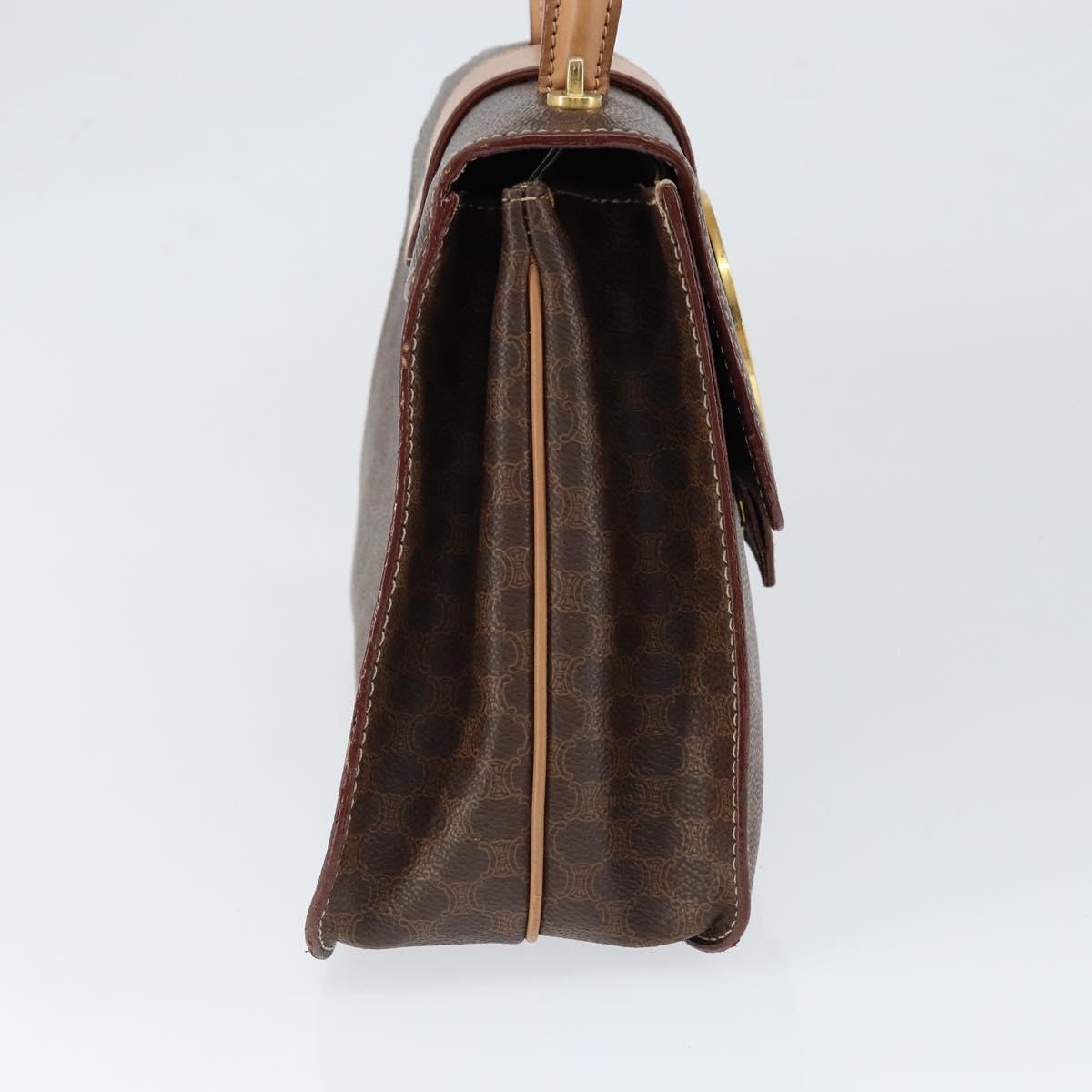CELINE Circle Macadam Canvas Hand Bag PVC Leather Brown Gold Auth 149189