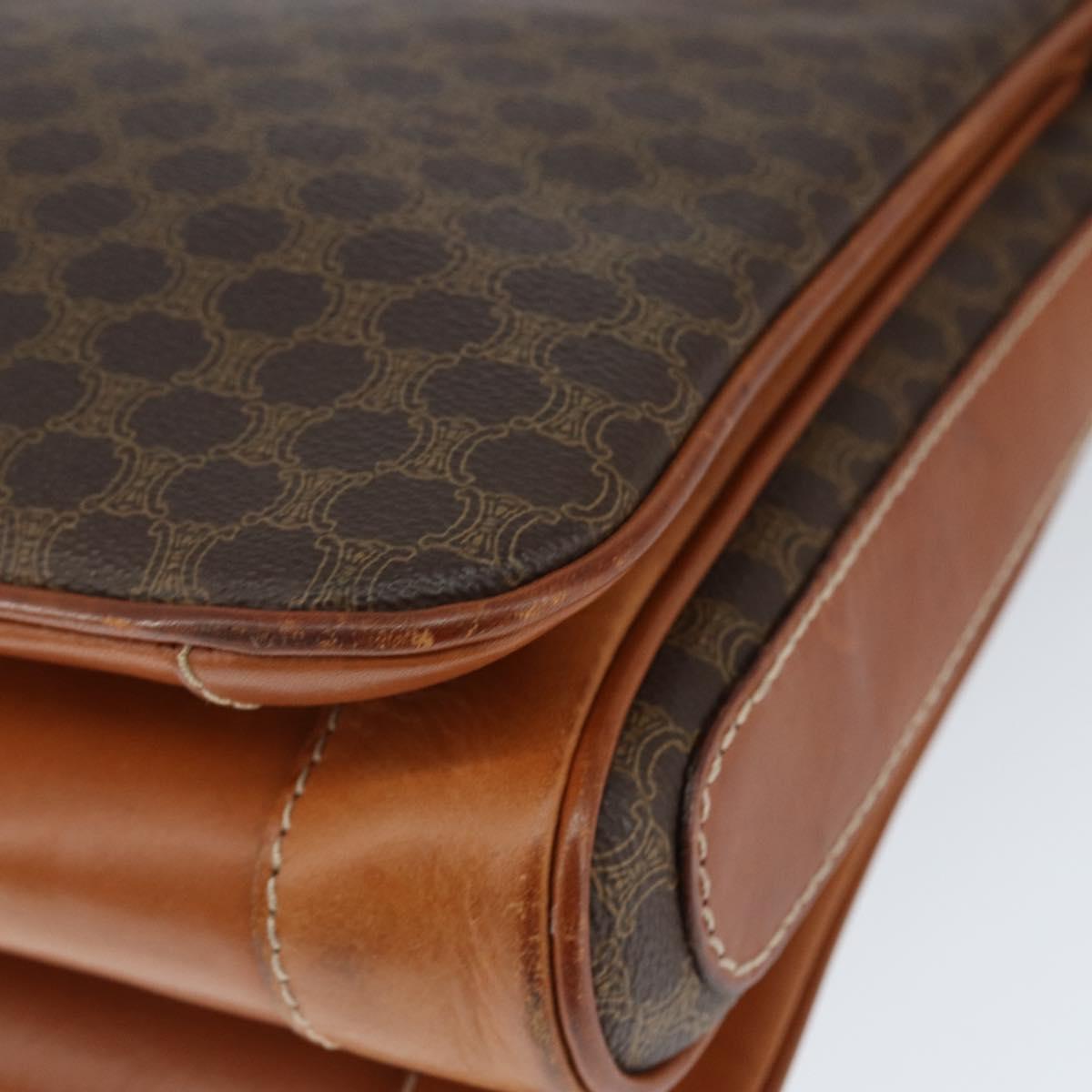 CELINE Macadam Canvas Shoulder Bag PVC Leather Brown Gold Auth 149190