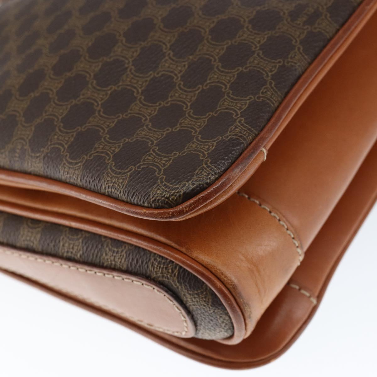 CELINE Macadam Canvas Shoulder Bag PVC Leather Brown Gold Auth 149190