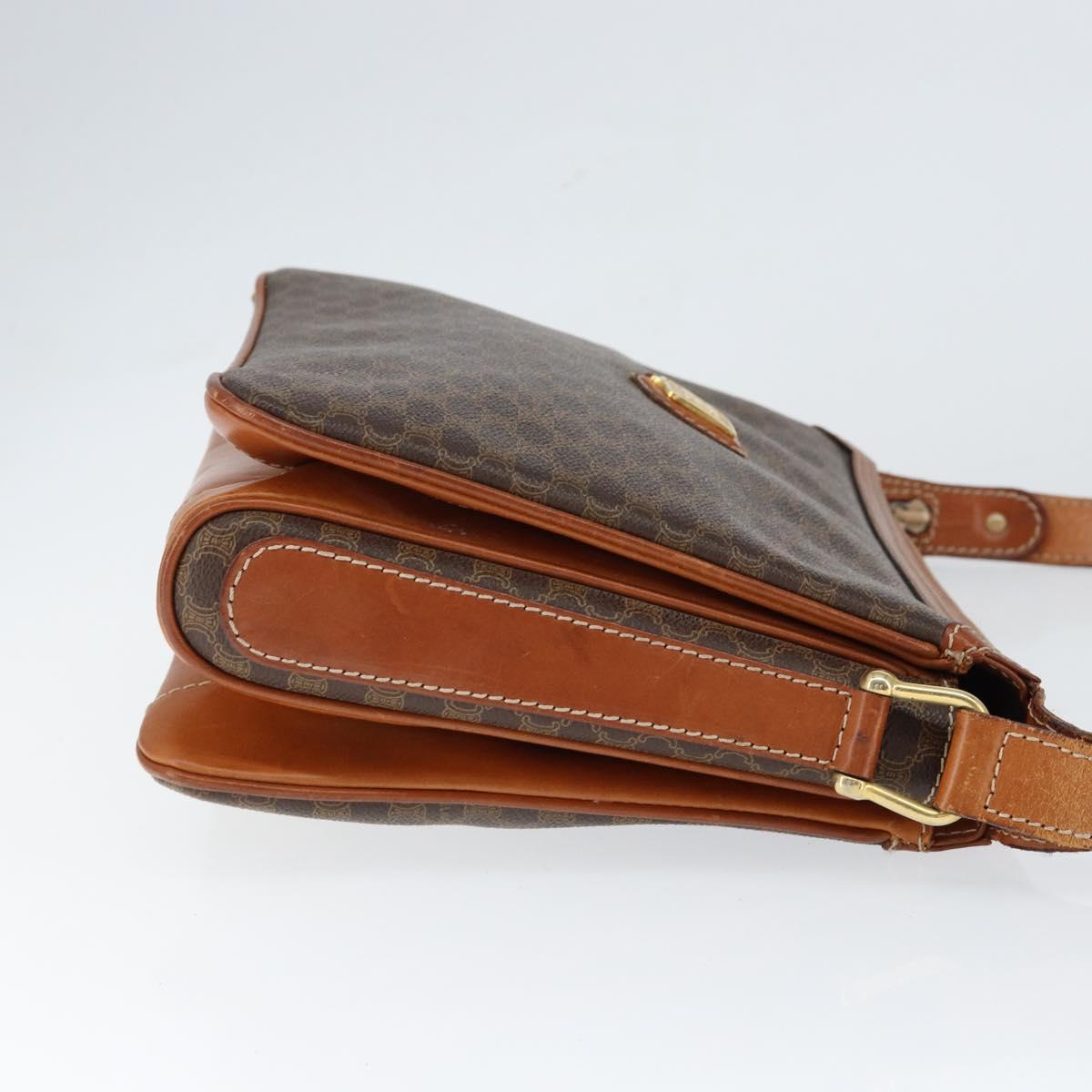 CELINE Macadam Canvas Shoulder Bag PVC Leather Brown Gold Auth 149190