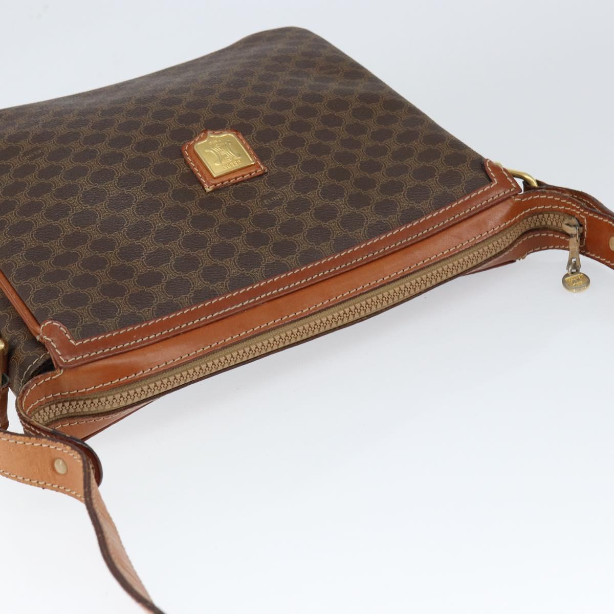 CELINE Macadam Canvas Shoulder Bag PVC Leather Brown Gold Auth 149190