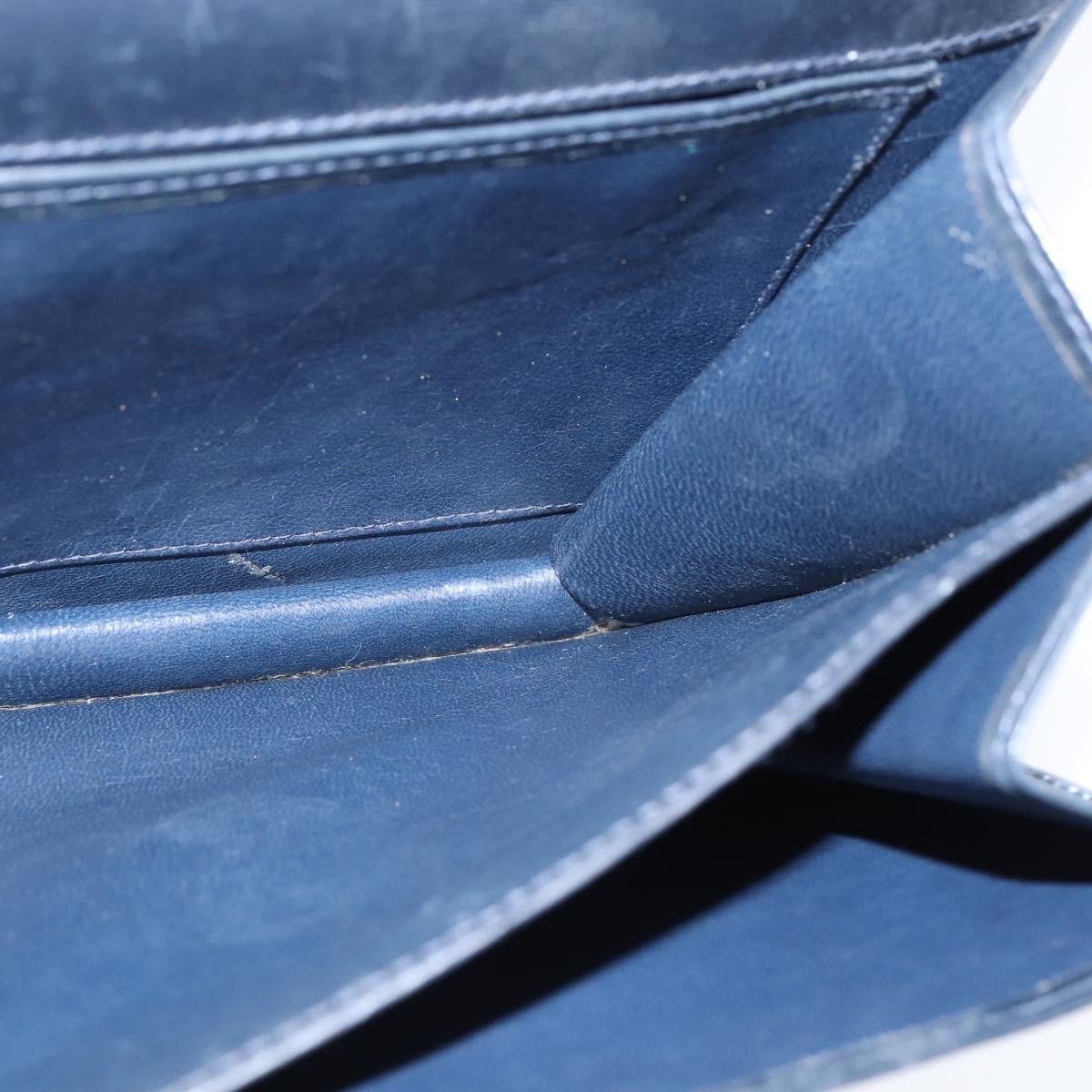 CELINE Shoulder Bag Leather Navy Gold Auth 149191