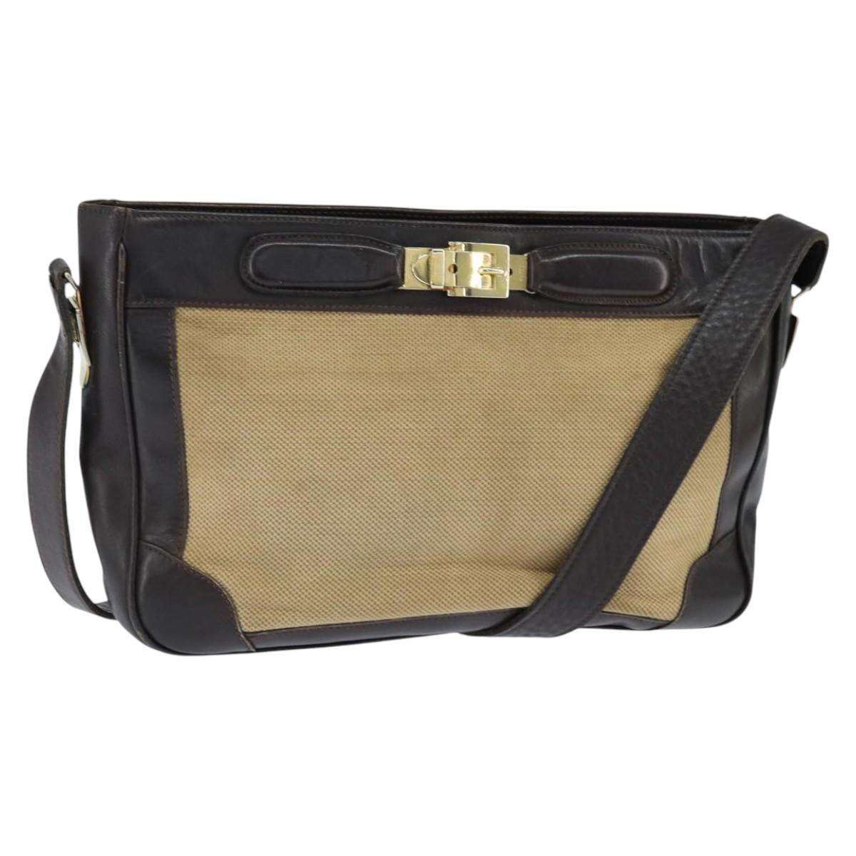 CELINE Shoulder Bag Canvas Beige Gold Auth 149192