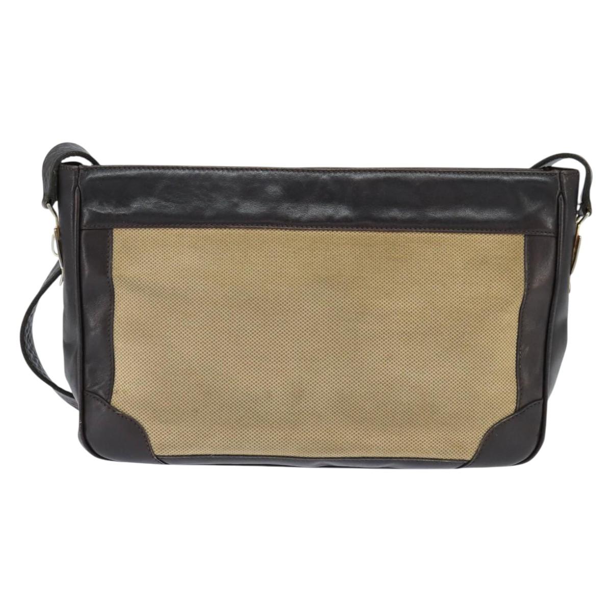 CELINE Shoulder Bag Canvas Beige Gold Auth 149192