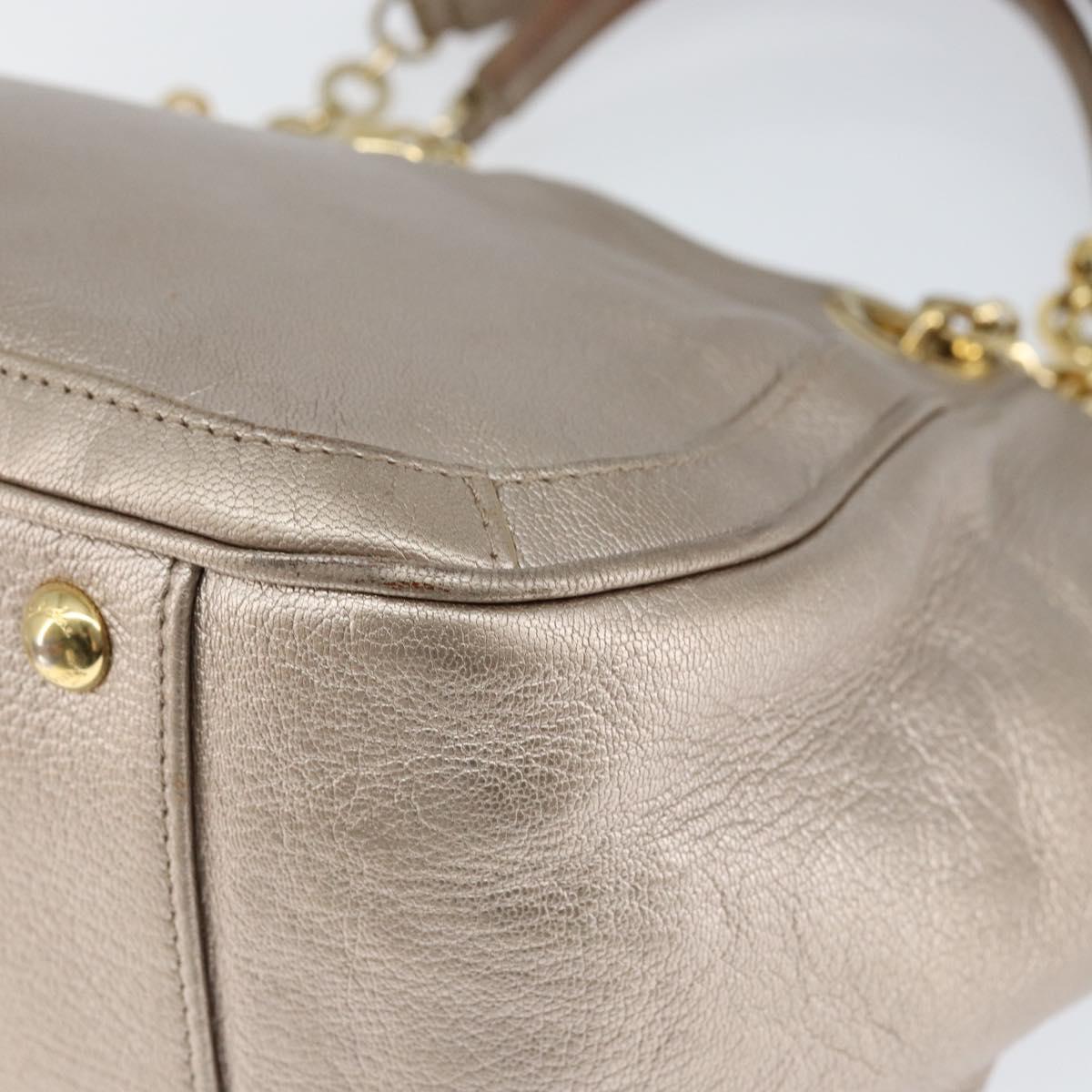 Salvatore Ferragamo Gancini Hand Bag Leather Gold Silver Auth 149193