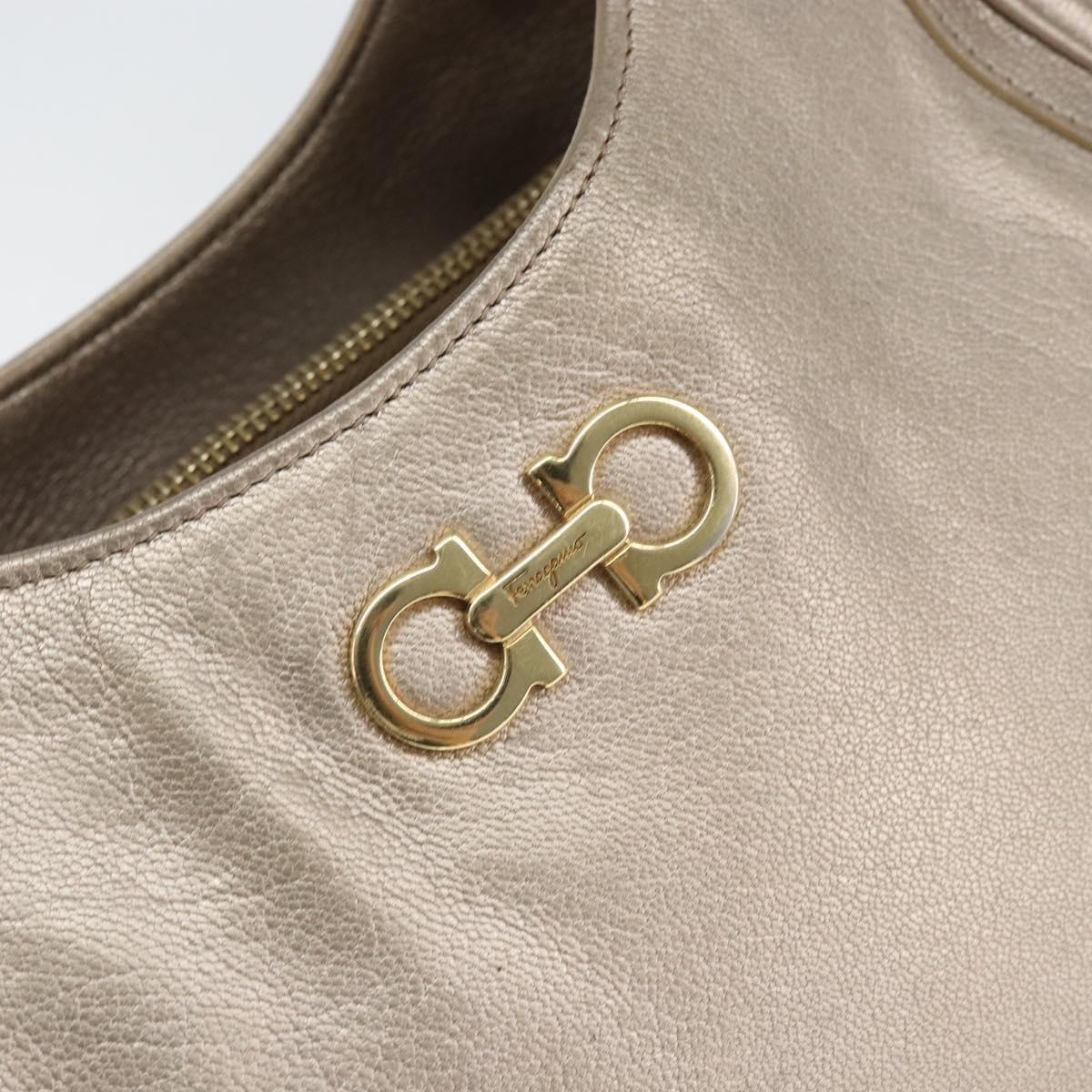 Salvatore Ferragamo Gancini Hand Bag Leather Gold Silver Auth 149193