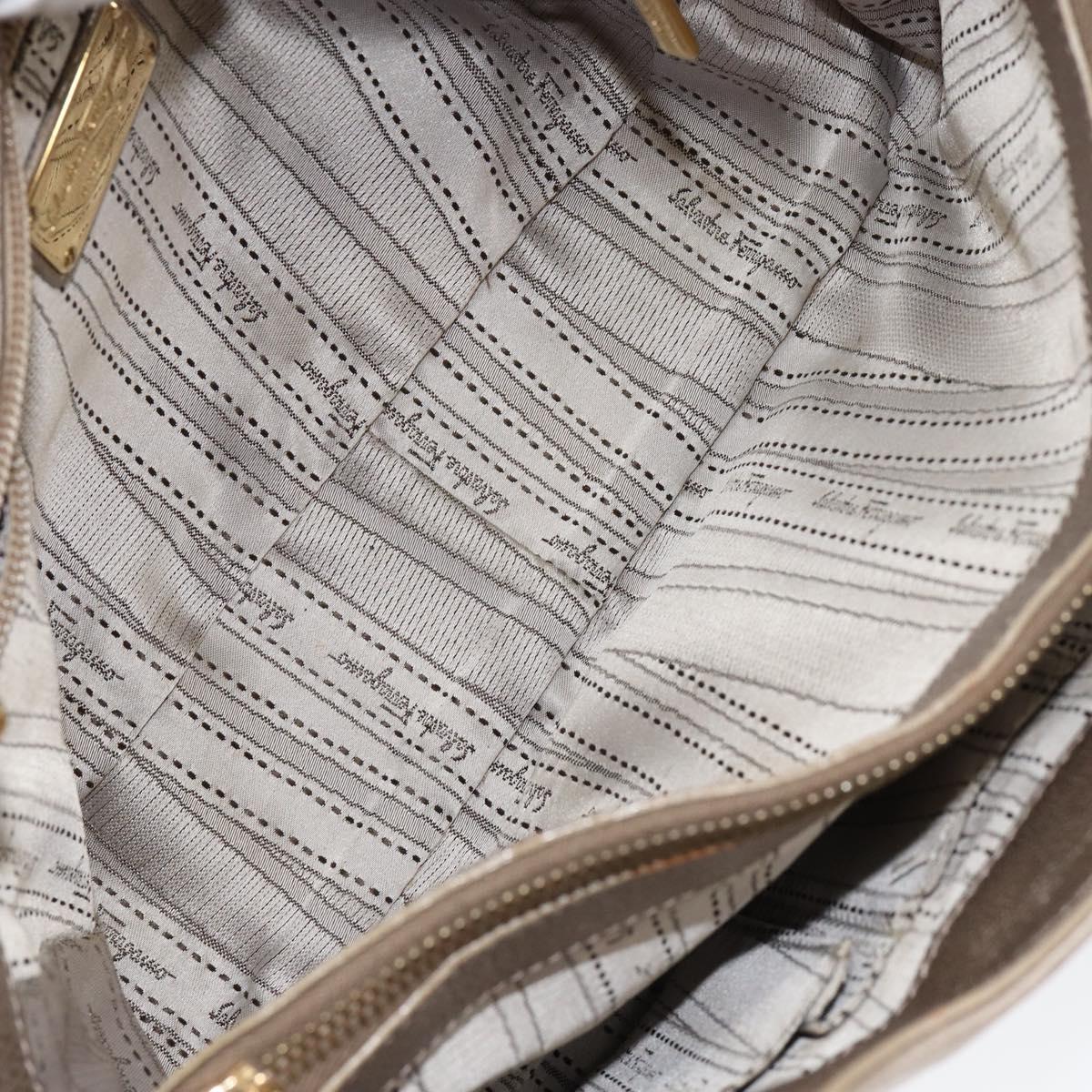 Salvatore Ferragamo Gancini Hand Bag Leather Gold Silver Auth 149193