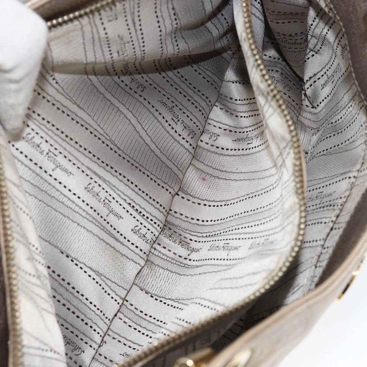 Salvatore Ferragamo Gancini Hand Bag Leather Gold Silver Auth 149193