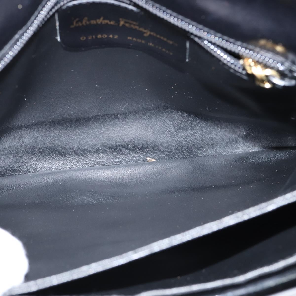 Salvatore Ferragamo Shoulder Bag Leather Black Gold Auth 149194