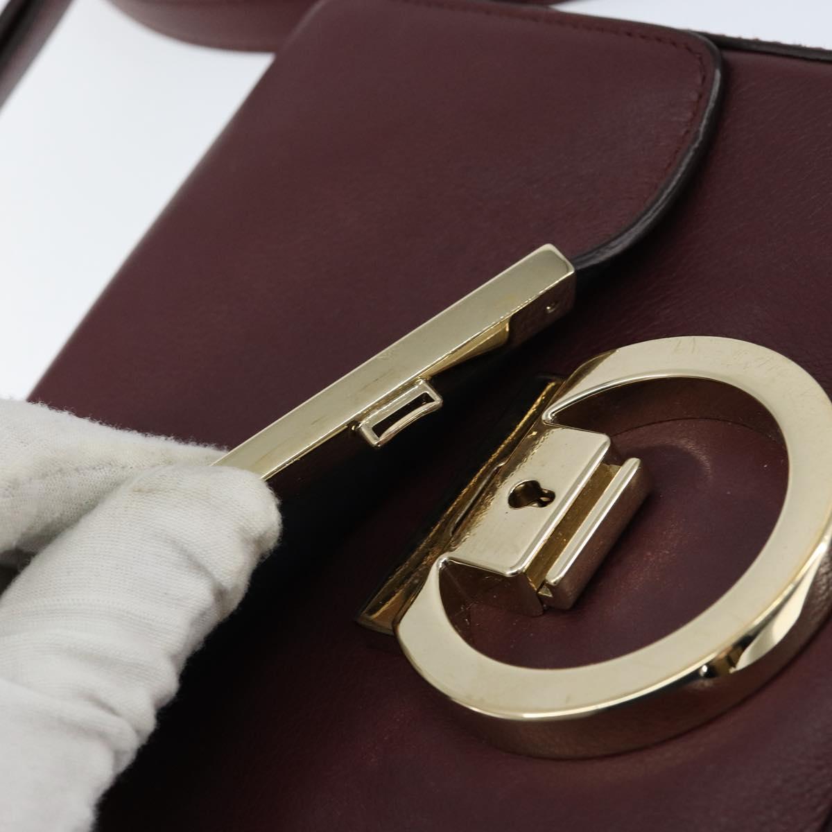 Salvatore Ferragamo Gancini Shoulder Bag Leather Bordeaux Gold Auth 149195