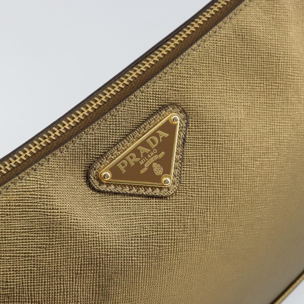 PRADA Shoulder Bag Safiano leather Gold Auth 149196V