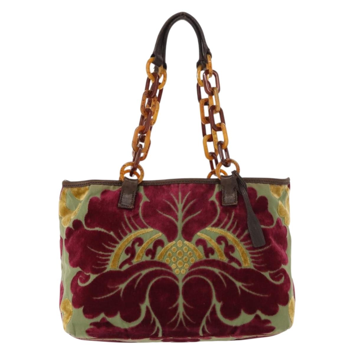 Miu Miu Shoulder Bag Velor Khaki Silver Auth 149197