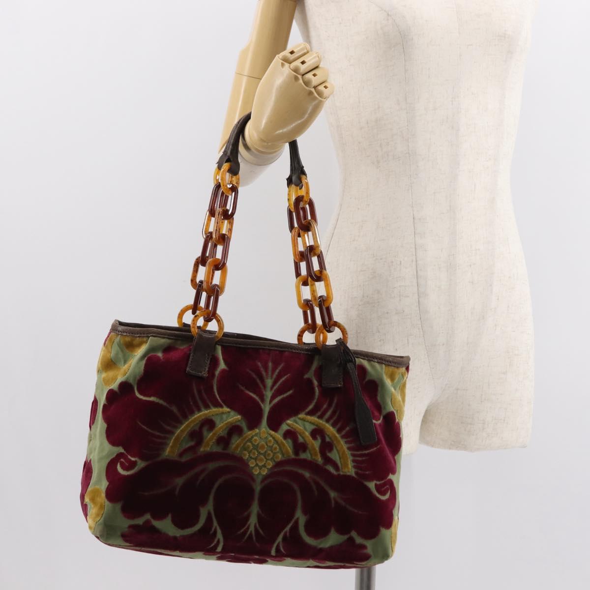 Miu Miu Shoulder Bag Velor Khaki Silver Auth 149197