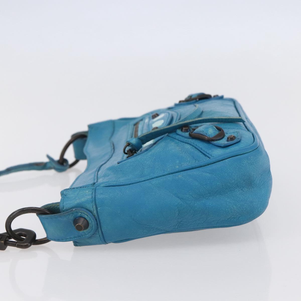 BALENCIAGA The Shoulder Shoulder Bag Leather Blue 138226 Auth 149200