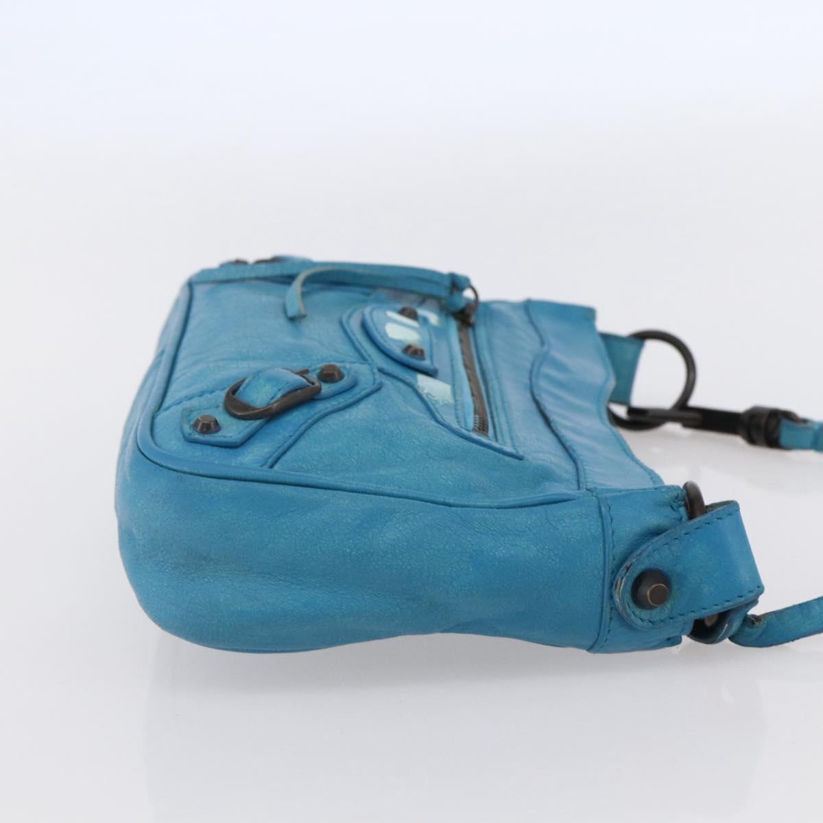 BALENCIAGA The Shoulder Shoulder Bag Leather Blue 138226 Auth 149200