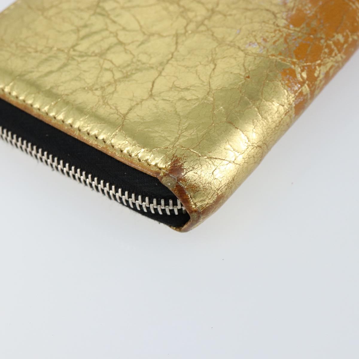 CHANEL Long Wallet Leather Gold Silver CC Auth 149215